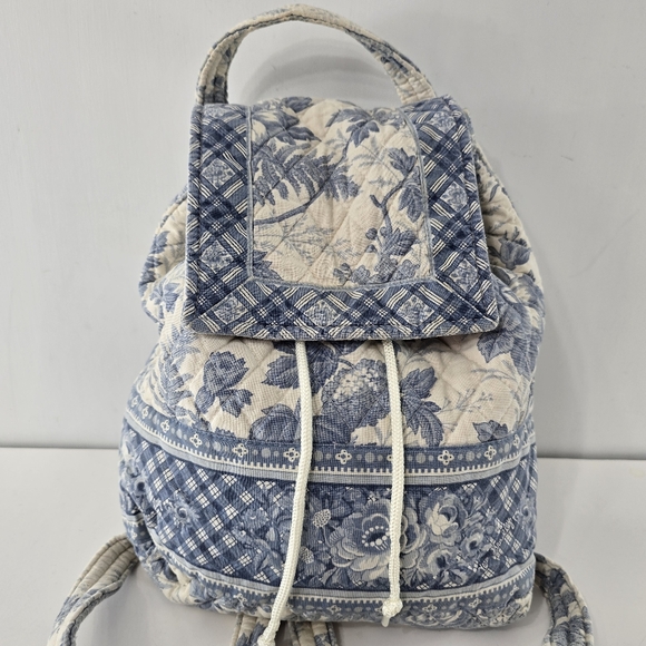 Vera Bradley Handbags - Vera Bradley Blue Toile Floral Plaid 90s Drawstring Daypack Napsack Backpack VTG